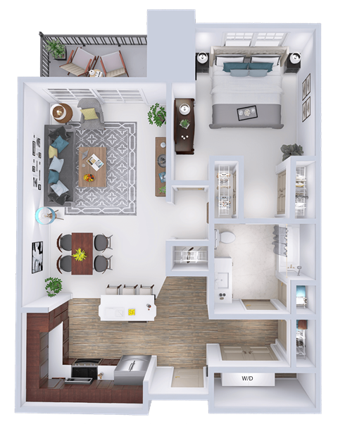 Floor plan for 1 bed, 1 bath, 834 sqft